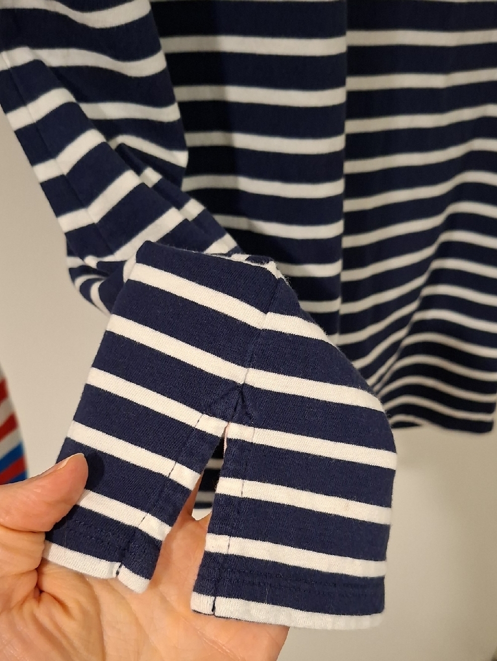 Boden Navy & Rainbow Stripe Essential Boatneck Breton Long-sleeve Tee (Size M) - Picture 4 of 7